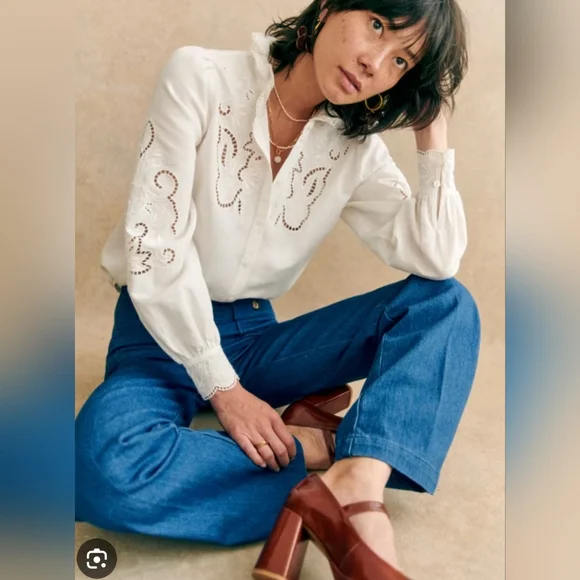 Sezane Lilia Shirt Size 10US 42FR Ecru - Picture 3 of 6